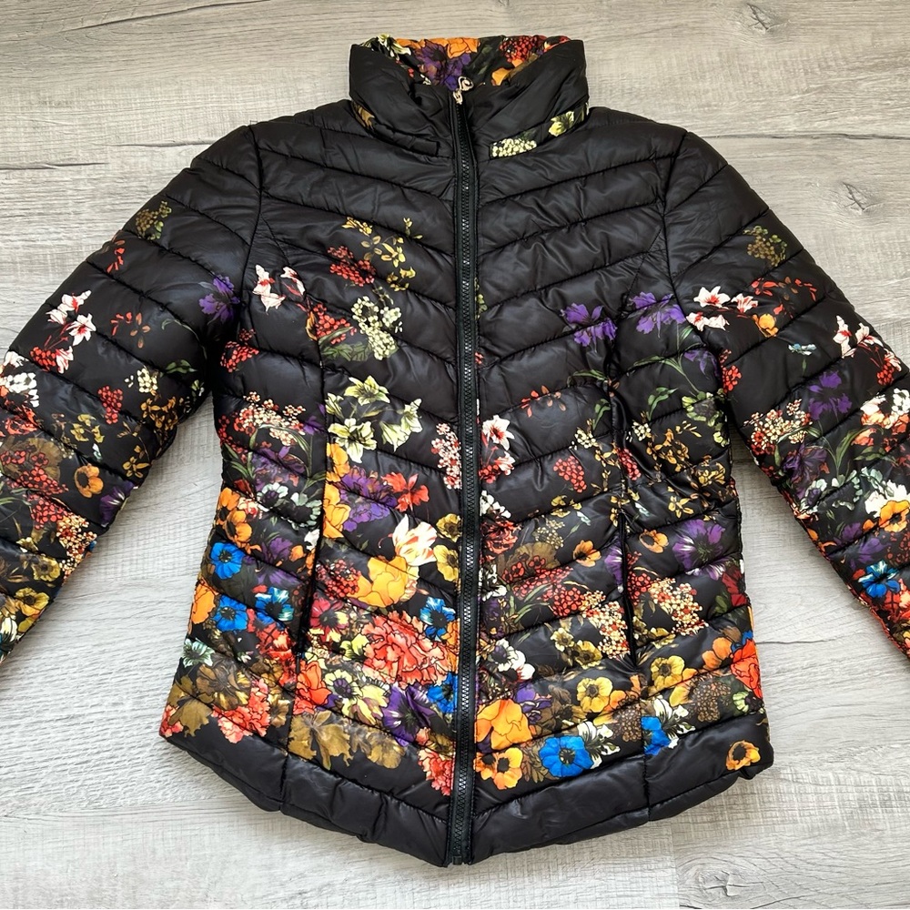 Beulah Black Floral Puffer Jacket